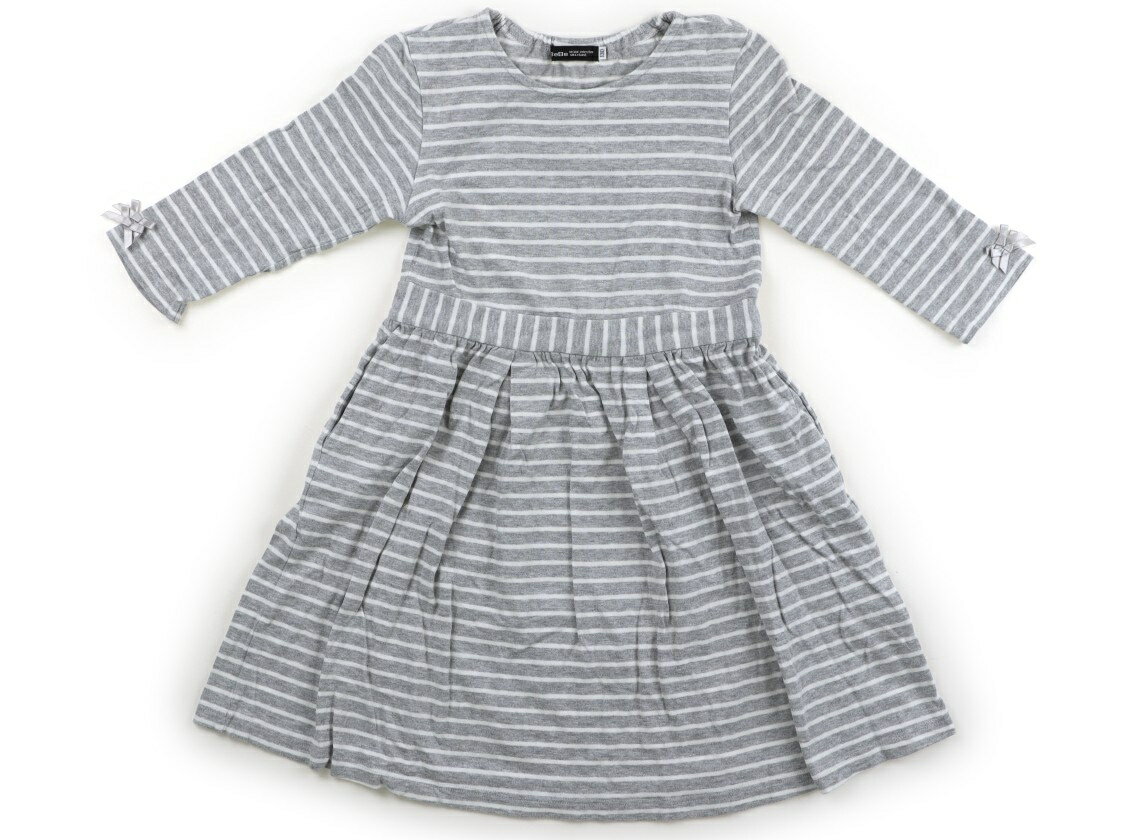 べべ BeBe ワンピース 130 女の子 グレー・ホワイトボーダー 子供服 ベビー服 キッズ アウトレット ユーズド 【中古】キッズ・ベビー・マタニティ