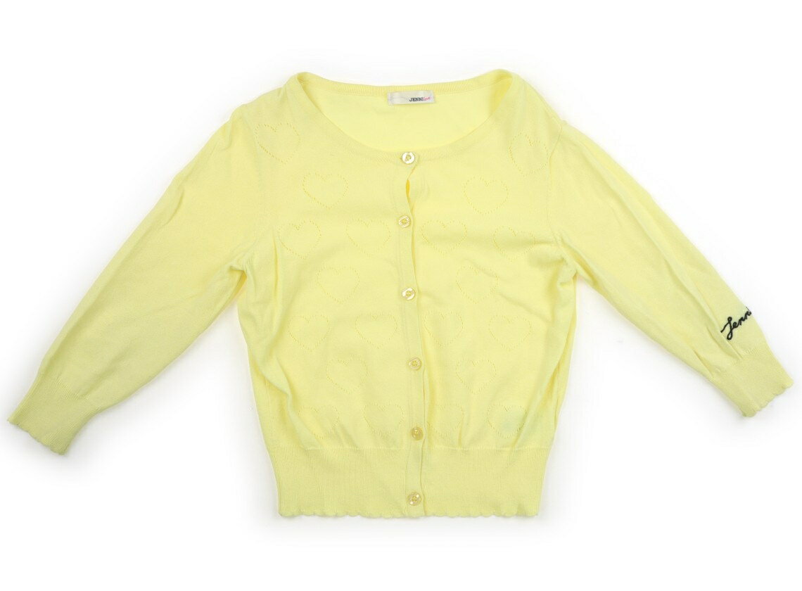 　ブランド 　JENNI(ジェニィ) 　カテゴリー 　カーディガン 　サイズ 　130サイズ 　色 　イエロー、ハート 　状態 　★★★ 　記名 　なし 　ジャンル 　Girl 薄手のレーヨンナイロン素材。袖に薄汚れ、全体に薄い毛羽立ちあり。普段使いにいかがでしょうか。 ＊【状態】【サイズ】に関しての詳しい説明はこちら