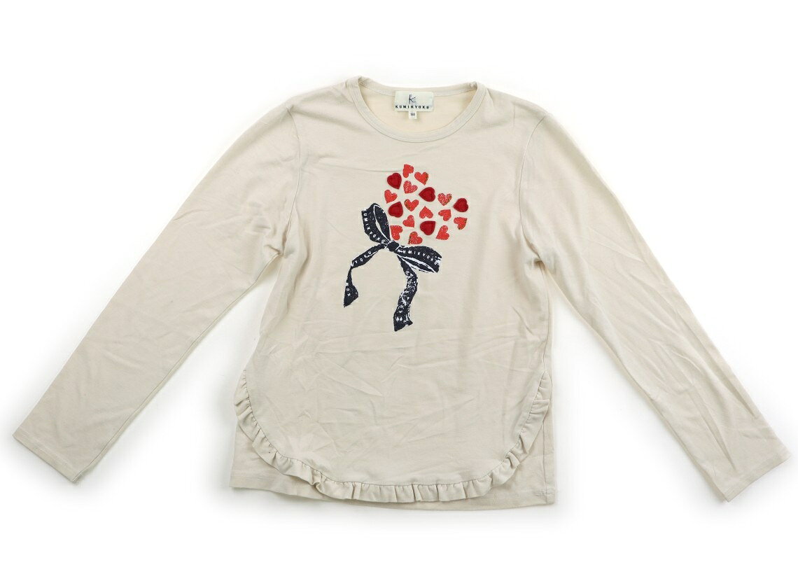 組曲 Kumikyoku Tシャツ・カットソー 150 女の子 アイボリー、リボン・赤いハート 子供服 ベビー服 キッズ アウトレット ユーズド 【中古】キッズ・ベビー・マタニティ