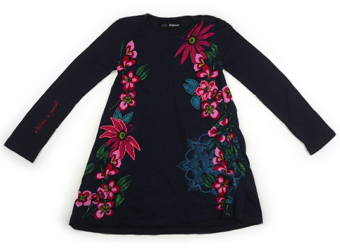 デシグアル Desigual ワンピース 110 女の子 ネイビー アクアブルー×ピンク花柄 子供服 ベビー服 キッズ アウトレット ユーズド 【中古】キッズ ベビー マタニティ