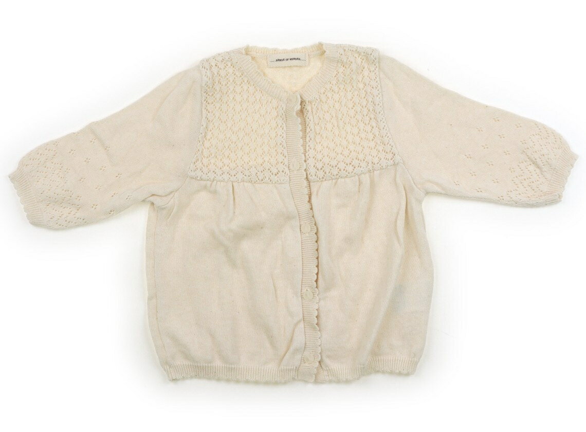 　ブランド 　Sense of Wonder(センスオブワンダー) 　カテゴリー 　カーディガン 　サイズ 　90サイズ 　色 　きなり 　状態 　★★★ 　記名 　なし 　ジャンル 　Girl 薄手のコットンニットです。半端丈袖。少し毛羽立ちありますが、目立った汚れはありません。 ＊【状態】【サイズ】に関しての詳しい説明はこちら