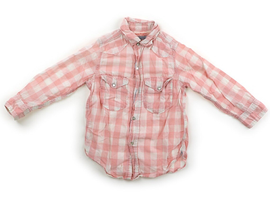 　ブランド 　DENIM & DUNGAREE(デニムダンガリー) 　カテゴリー 　シャツ・ブラウス 　サイズ 　110サイズ 　色 　ピンクチェック 　状態 　★★★ 　記名 　なし 　ジャンル 　Girl 品質タグが切られています。薄手の布帛チェック生地です。前ドットボタンあき。襟、前たて、裾にシワがあります。前裾に2cmほどの薄茶汚れがありますが、他に目立つ汚れはありません。 ＊【状態】【サイズ】に関しての詳しい説明はこちら