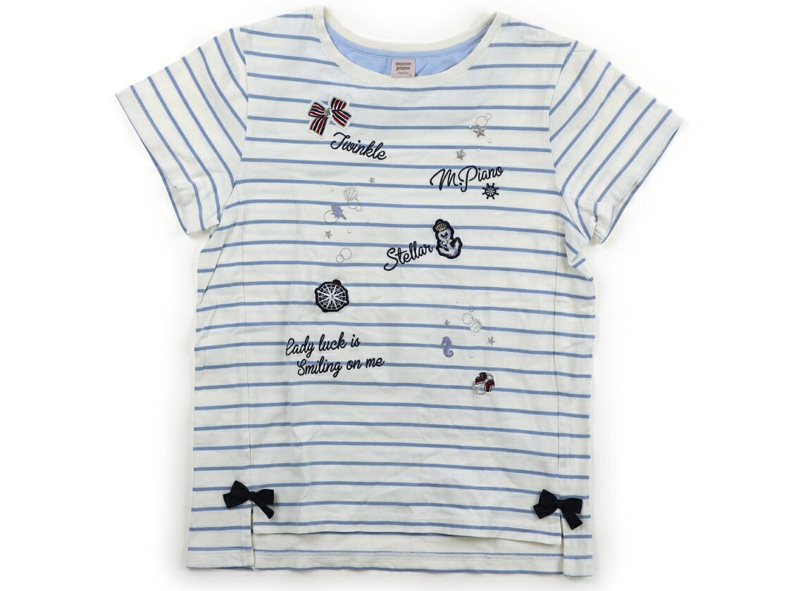 メゾピアノ mezzo piano Tシャツ・カットソー 160 女の子 白、水色、ボーダー柄 子供服 ベビー服 キッズ アウトレット ユーズド 【中古】キッズ・ベビー・マタニティ