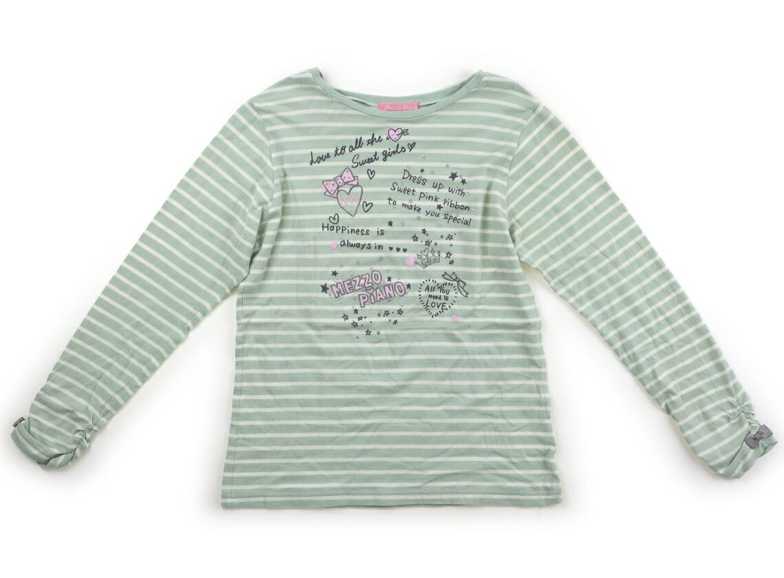 メゾピアノ mezzo piano Tシャツ・カットソー 160 女の子 薄黄緑、ボーダー柄 子供服 ベビー服 キッズ アウトレット ユーズド 【中古】キッズ・ベビー・マタニティ