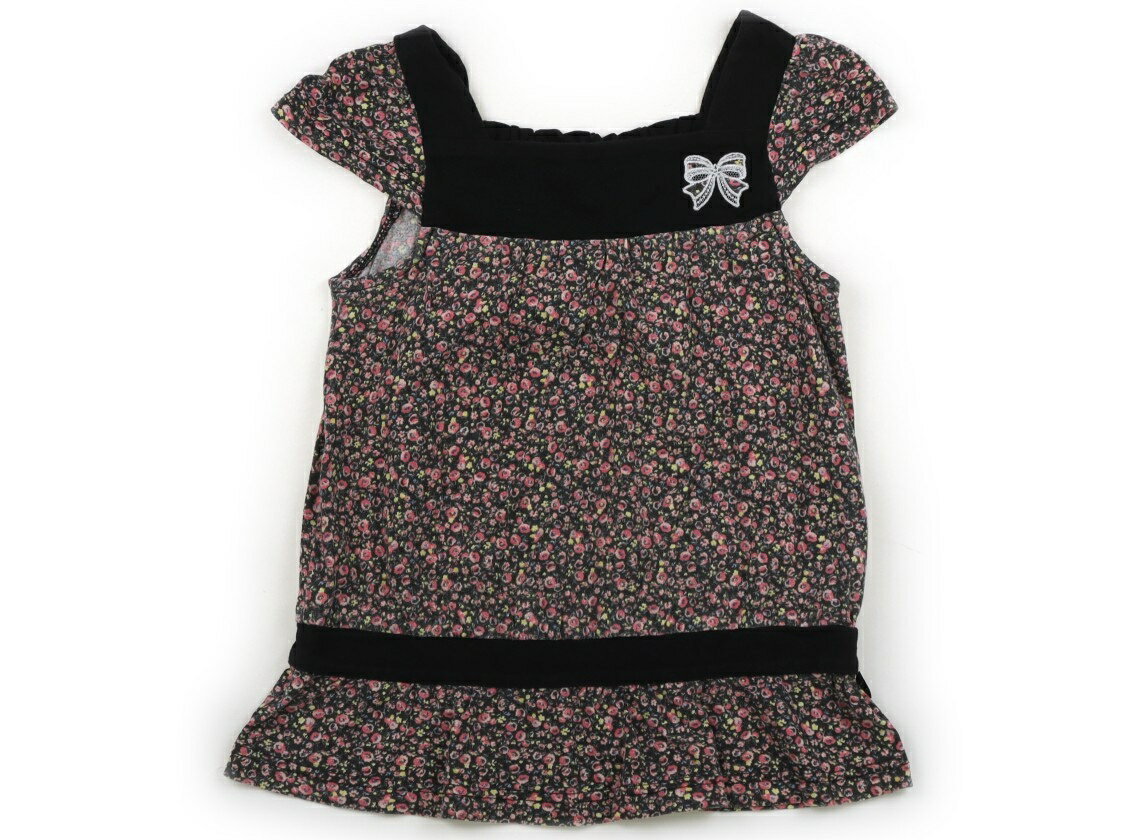 組曲 Kumikyoku Tシャツ・カットソー 130 女の子 黒　ピンク花柄 子供服 ベビー服 キッズ アウトレット ユーズド 【中古】キッズ・ベビー・マタニティ