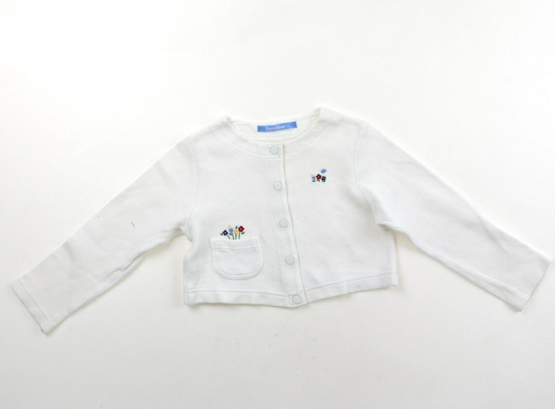 ファミリア familiar カーディガン 100 男の子 白、お花の刺繍 子供服 ベビー服 キッズ アウトレット ユーズド 【中古】キッズ・ベビー・マタニティ
