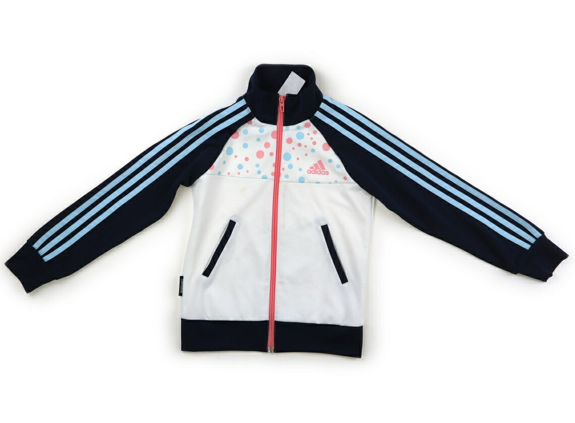 アディダス Adidas ジップアップトレーナー 130 女の子 ホワイト・ネイビー・パステルブルーライン・パステルピンクドット 子供服 ベビー服 キッズ アウトレット ユーズド 【中古】キッズ・ベビー・マタニティ