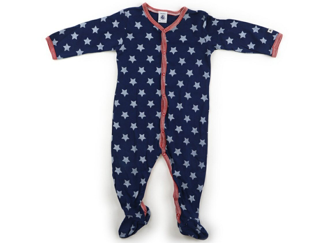 プチバトー PETIT BATEAU オールインワン 70 男の子 ブルー×ホワイト星柄・レッドボーダー 子供服 ベビー服 キッズ アウトレット ユーズド 【中古】キッズ・ベビー・マタニティ