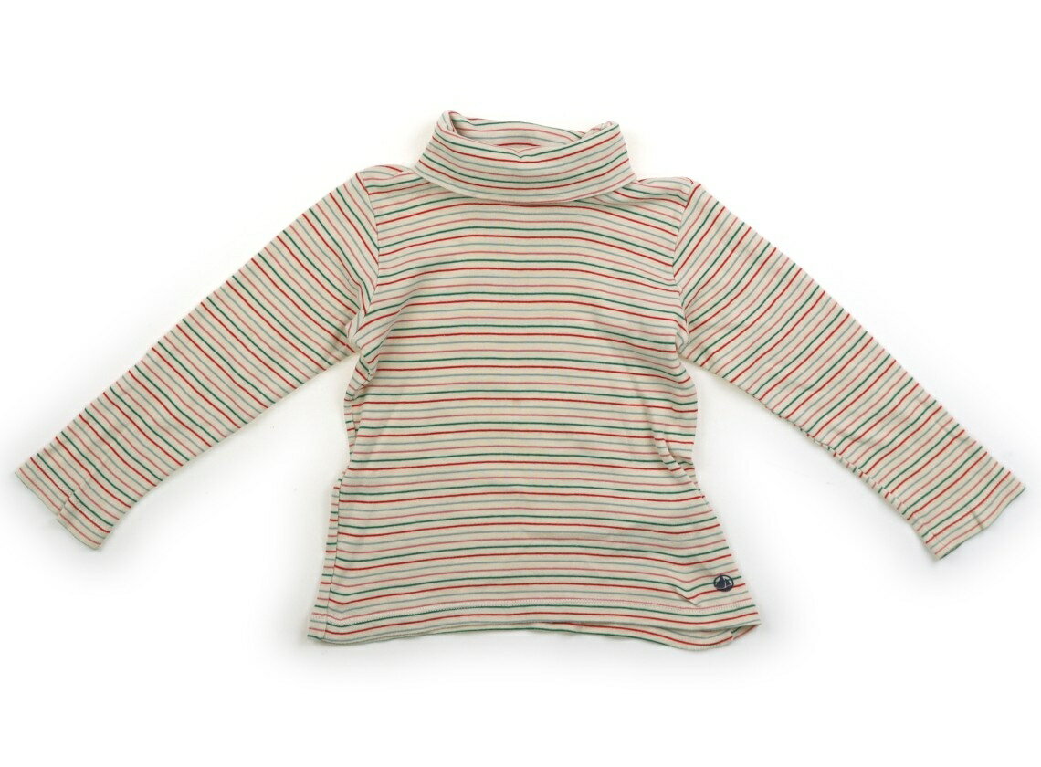 プチバトー PETIT BATEAU Tシャツ・カットソー 100 女の子 ライトベージュ・グリーン・レッドボーダー 子供服 ベビー服 キッズ アウトレット ユーズド 【中古】キッズ・ベビー・マタニティ
