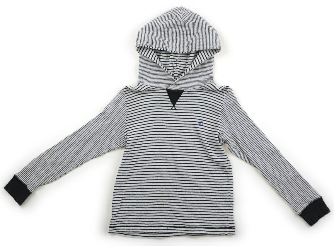 プチバトー PETIT BATEAU パーカー 120 男の子 ホワイト×ブラックボーダー 子供服 ベビー服 キッズ アウトレット ユーズド 【中古】キッズ・ベビー・マタニティ