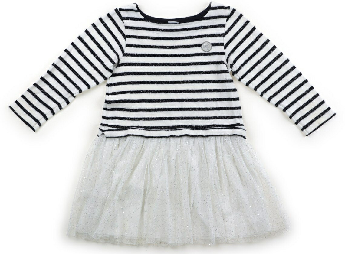 プチバトー PETIT BATEAU ワンピース 110 女の子 ボーダー、白黒　ラメ 子供服 ベビー服 キッズ アウトレット ユーズド 【中古】キッズ・ベビー・マタニティ