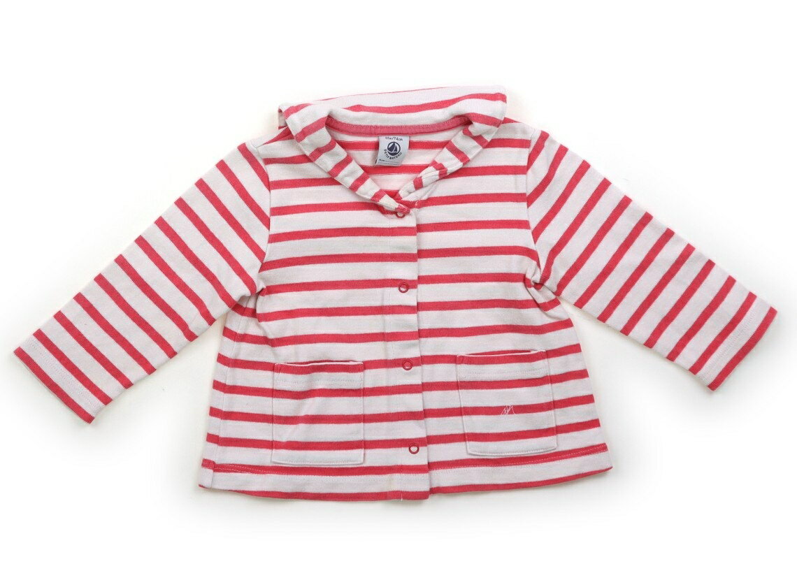　ブランド 　PETIT BATEAU(プチバトー) 　カテゴリー 　ジップアップトレーナー 　サイズ 　70サイズ 　色 　ピンクボーダー 　状態 　★★（返品不可） 　記名 　なし 　ジャンル 　Girl 実際のサイズ表記は12m/74cm。前ボタン。全体にヨレと毛羽立ち、腹部に薄いシミあり。品質タグにシールはがし跡のノリ残りあります。普段着にいかがでしょうか。 ＊【状態】【サイズ】に関しての詳しい説明はこちら