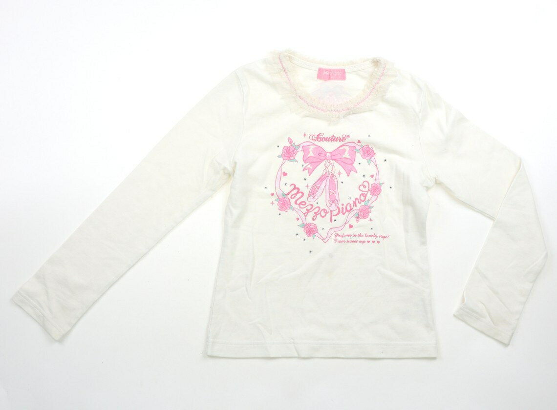 メゾピアノ mezzo piano Tシャツ・カットソー 140 女の子 オフホワイト、ピンク、リボン、バラ 子供服 ベビー服 キッズ アウトレット ユーズド 【中古】キッズ・ベビー・マタニティ