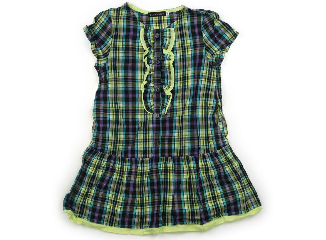 べべ BeBe ワンピース 120 女の子 青・黄色・紫チェック、フリル 子供服 ベビー服 キッズ アウトレット ユーズド 【中古】キッズ・ベビー・マタニティ