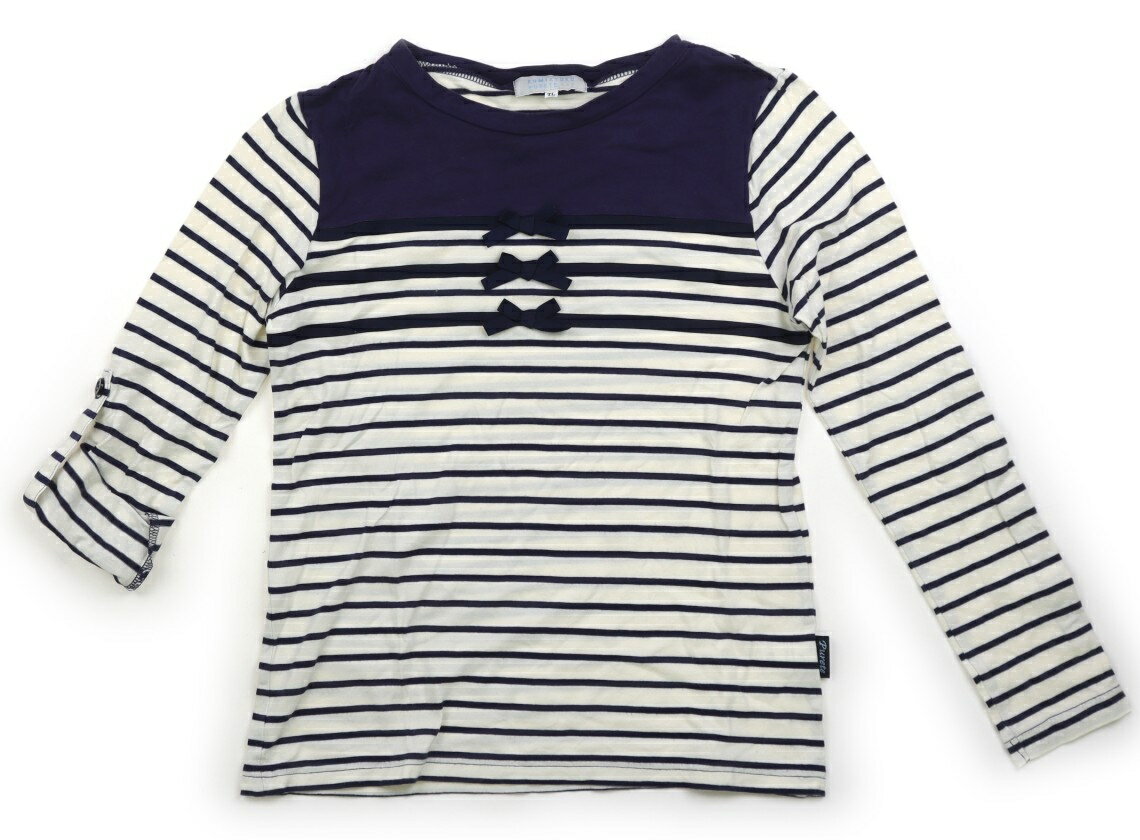 組曲 Kumikyoku Tシャツ・カットソー 150 女の子 ネイビー・オフホワイト・ボーダー 子供服 ベビー服 キッズ アウトレット ユーズド 【中古】キッズ・ベビー・マタニティ