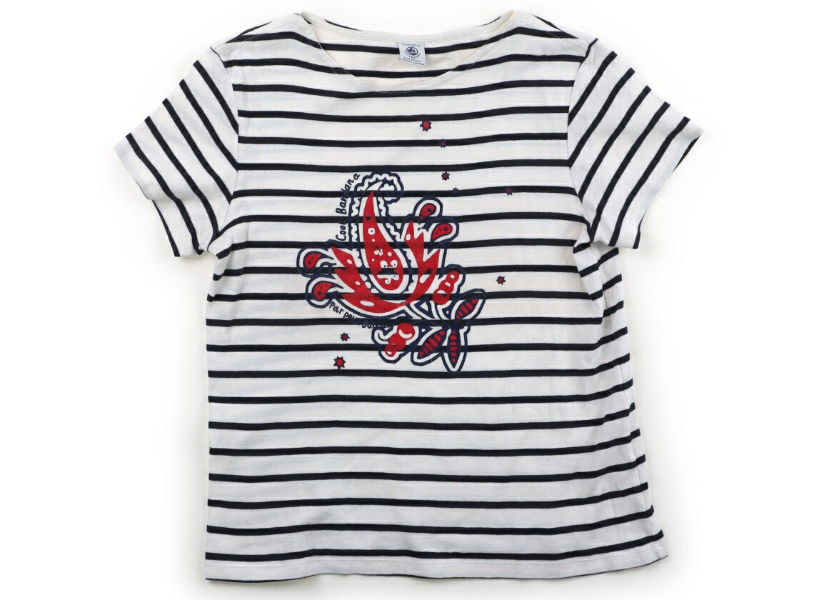プチバトー PETIT BATEAU Tシャツ・カットソー 150 女の子 ボーダー柄ホワイトネイビー 子供服 ベビー服 キッズ アウトレット ユーズド 【中古】キッズ・ベビー・マタニティ