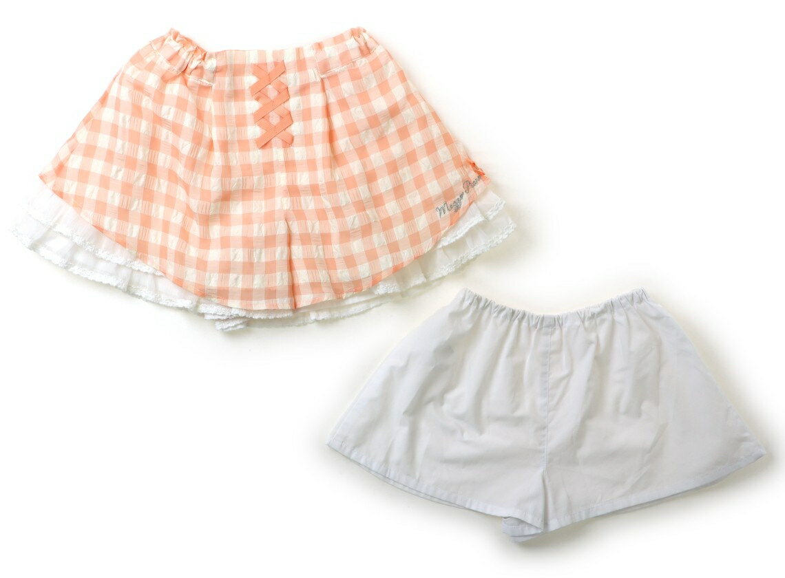 メゾピアノ mezzo piano キュロット 120 女の子 サーモンピンク・白、チェック、リボン 子供服 ベビー服 キッズ アウトレット ユーズド 【中古】キッズ・ベビー・マタニティ