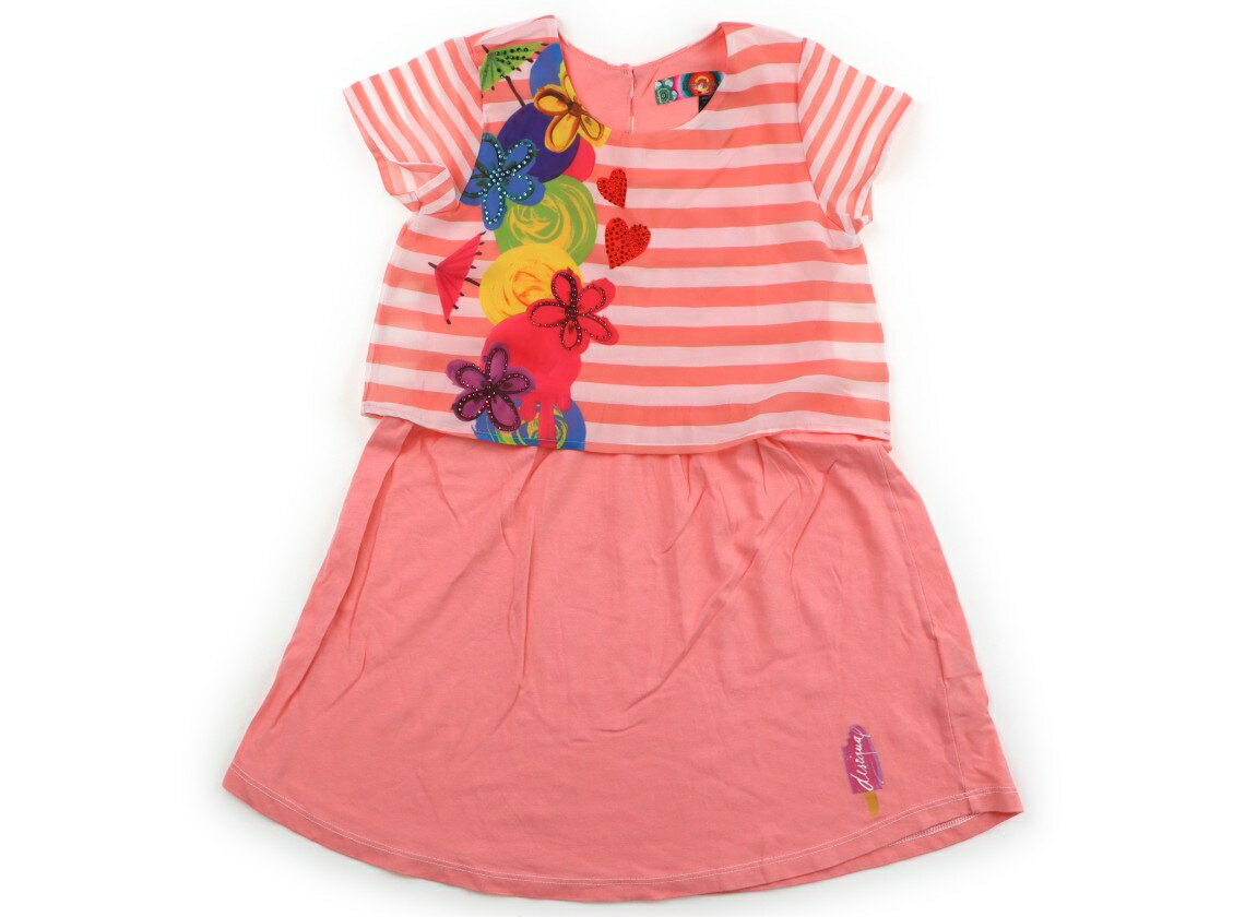 デシグアル Desigual ワンピース 120 女の子 コーラルピンク 花柄 スートン装飾 子供服 ベビー服 キッズ アウトレット ユーズド 【中古】キッズ ベビー マタニティ