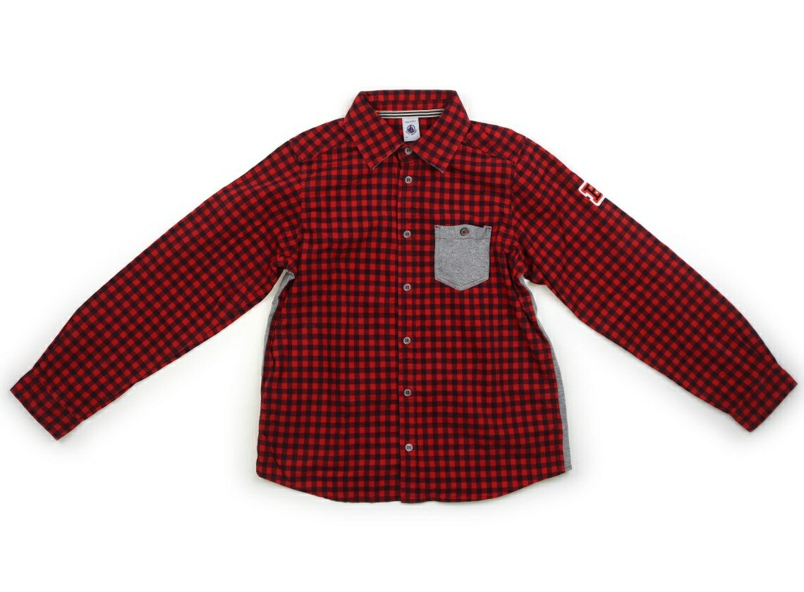 プチバトー PETIT BATEAU シャツ・ブラウス 130 男の子 レッド×ネイビーギンガムチェック 子供服 ベビー服 キッズ アウトレット ユーズド 【中古】キッズ・ベビー・マタニティ
