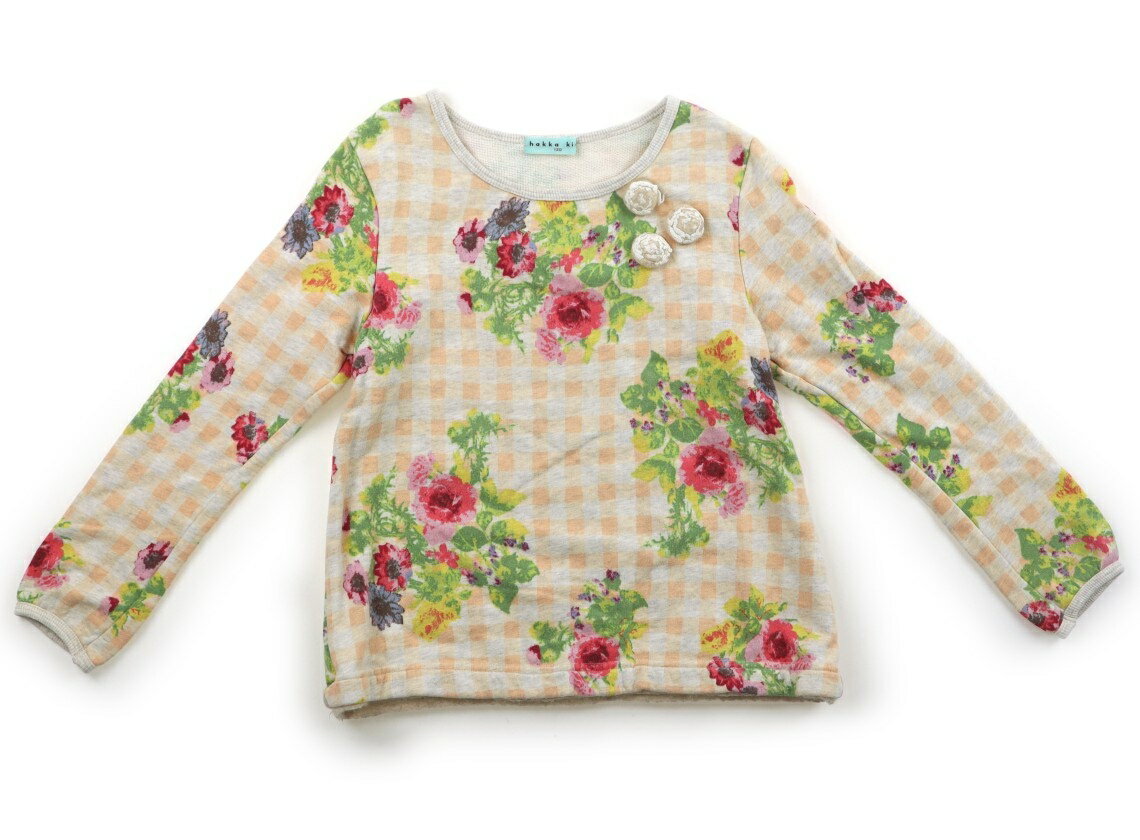 ハッカ HAKKA トレーナー・プルオーバー 130 女の子 ライトオレンジ・チェック・花 子供服 ベビー服 キッズ アウトレット ユーズド 【中古】キッズ・ベビー・マタニティ