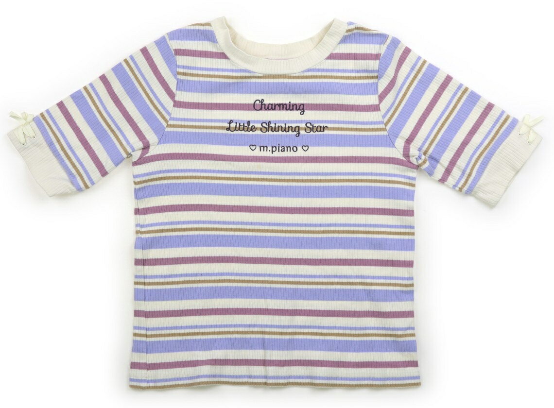 メゾピアノ mezzo piano Tシャツ・カットソー 160 女の子 生成り地・ラベンダーボーダー 子供服 ベビー服 キッズ アウトレット ユーズド 【中古】キッズ・ベビー・マタニティ