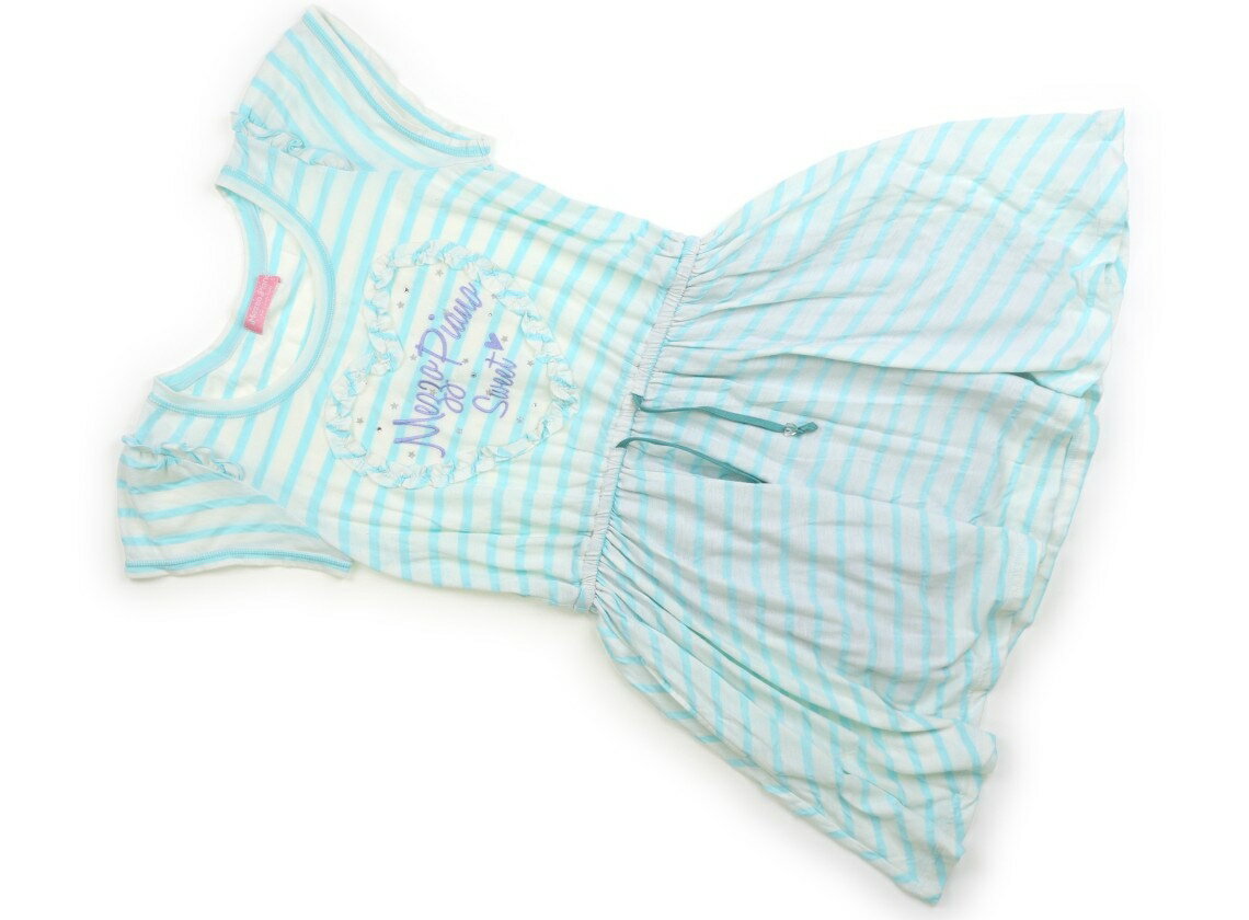 メゾピアノ mezzo piano ワンピース 140 女の子 ホワイト×パステルブルーボーダー 子供服 ベビー服 キッズ アウトレット ユーズド 【中古】キッズ・ベビー・マタニティ