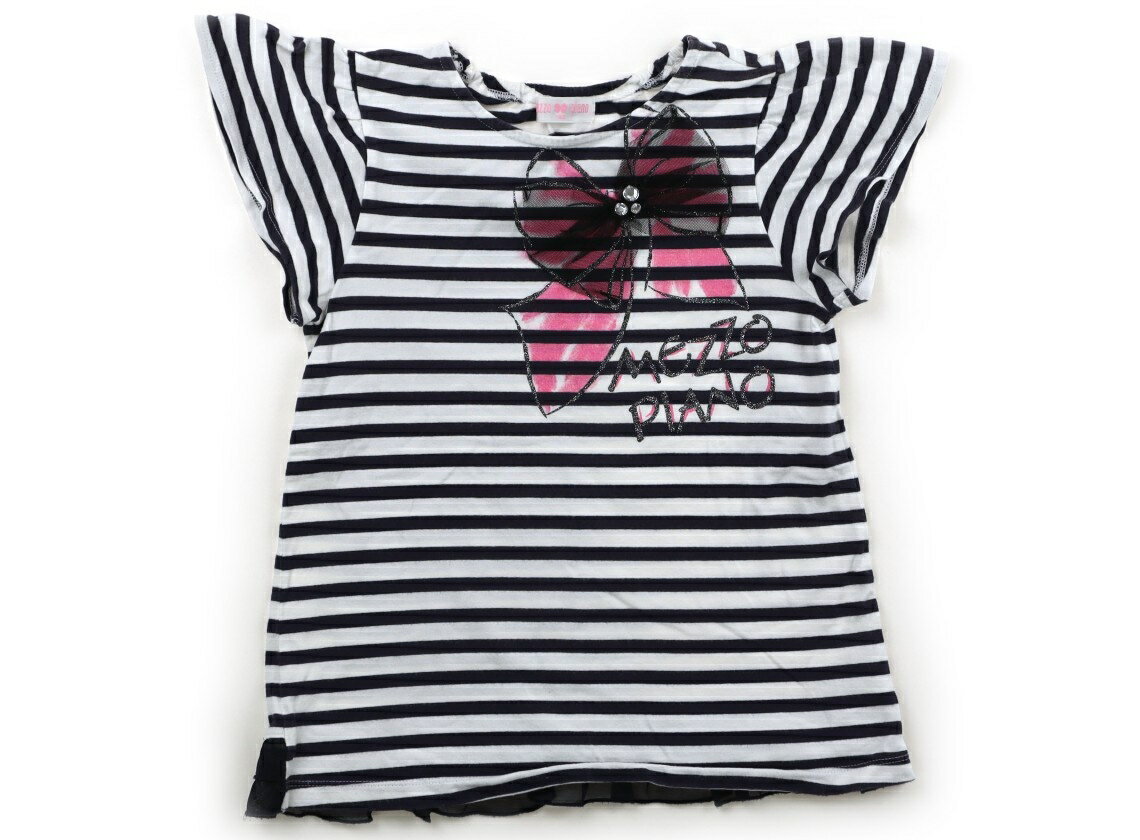 メゾピアノ mezzo piano Tシャツ・カットソー 140 女の子 ネイビーボーダー・オフ白・リボン 子供服 ベビー服 キッズ アウトレット ユーズド 【中古】キッズ・ベビー・マタニティ