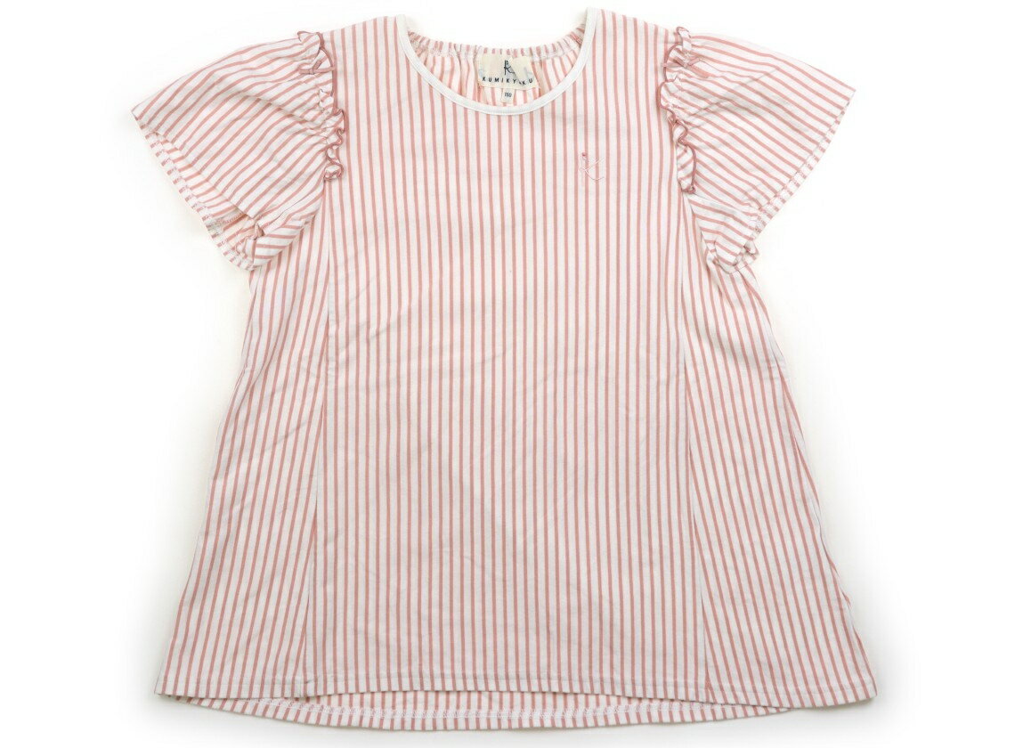 組曲 Kumikyoku Tシャツ・カットソー 150 女の子 ホワイト・ベビーピンク・ストライプ 子供服 ベビー服 キッズ アウトレット ユーズド 【中古】キッズ・ベビー・マタニティ