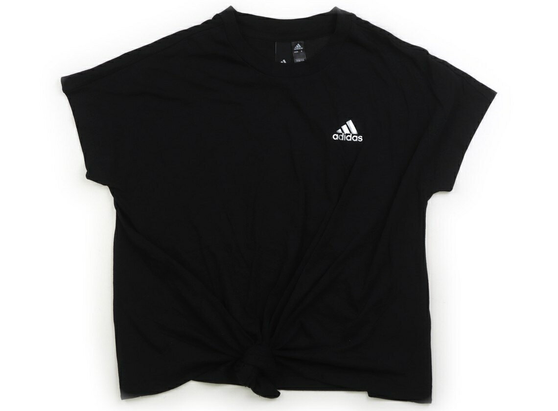 アディダス Adidas Tシャツ・カットソー 150 女の子 黒　ブランドロゴ　シルバー 子供服 ベビー服 キッズ アウトレット ユーズド 【中古】キッズ・ベビー・マタニティ