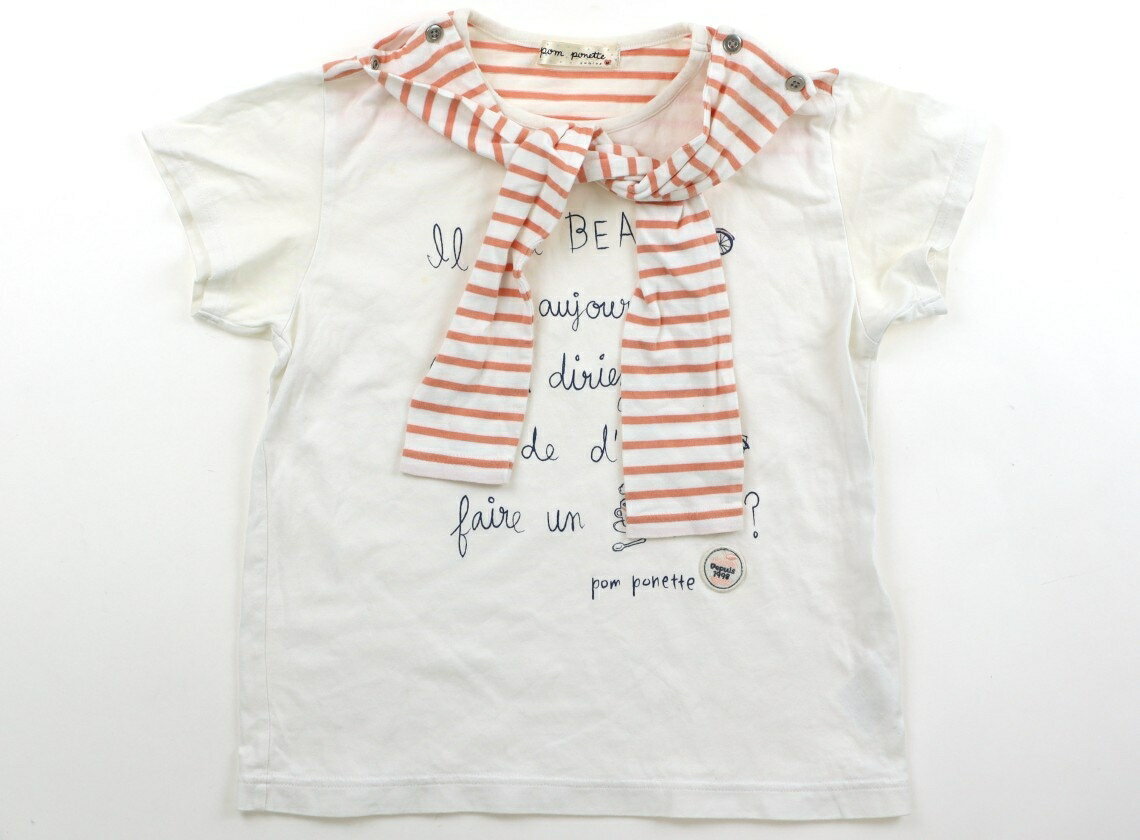 ポンポネット pom ponette Tシャツ・カットソー 150 女の子 オフ白・アプリコット・ボーダー・ロゴ 子供服 ベビー服 キッズ アウトレット ユーズド 【中古】キッズ・ベビー・マタニティ