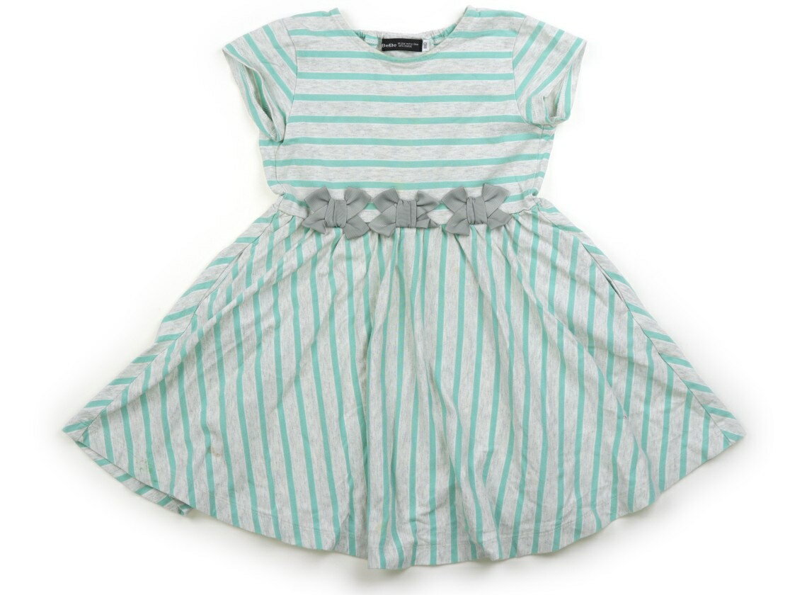 べべ BeBe ワンピース 110 女の子 ミント、グレー、ボーダー、リボン 子供服 ベビー服 キッズ アウトレット ユーズド 【中古】キッズ・ベビー・マタニティ