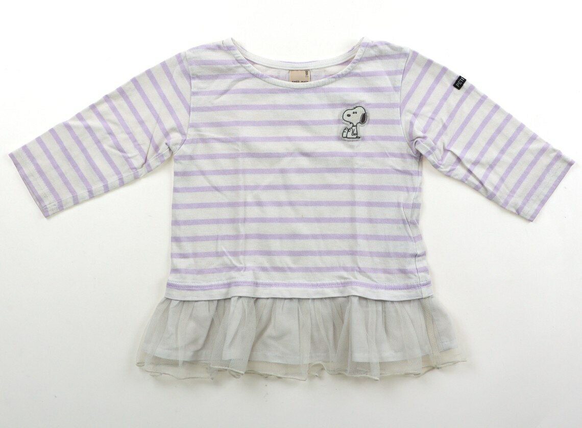 プティマイン petit main チュニック 100 女の子 オフホワイト・パステルパープルボーダー・スヌーピー 子供服 ベビー服 キッズ アウトレット ユーズド 【中古】キッズ・ベビー・マタニティ
