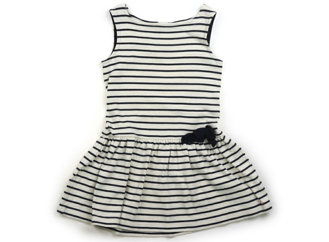 プチバトー PETIT BATEAU ワンピース 110 女の子 オフホワイト・ネイビー・ボーダー 子供服 ベビー服 キッズ アウトレット ユーズド 【中古】キッズ・ベビー・マタニティ