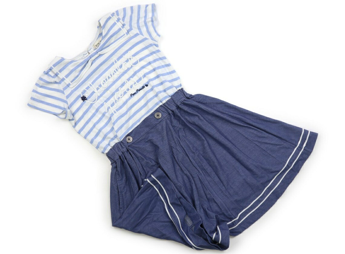 ポンポネット pom ponette ワンピース 150 女の子 ホワイト・ライトブルー・ボーダー 子供服 ベビー服 キッズ アウトレット ユーズド 【中古】キッズ・ベビー・マタニティ