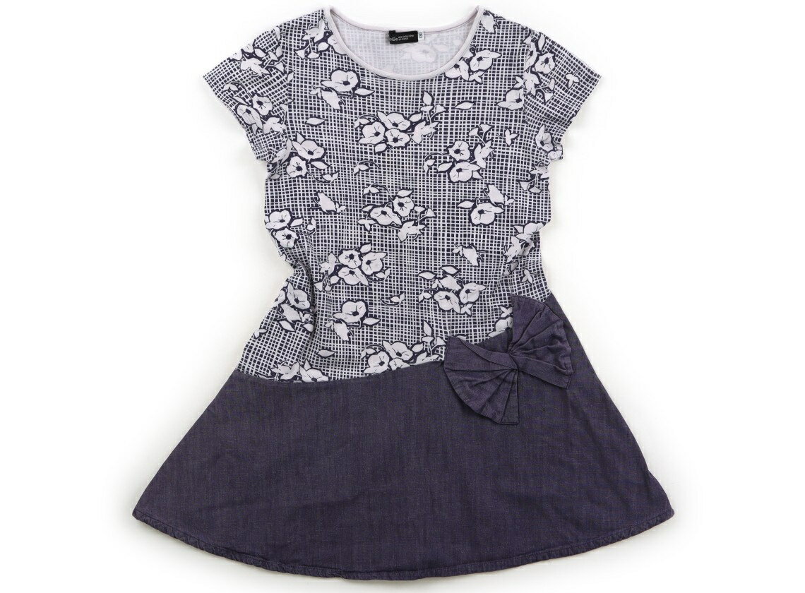 べべ BeBe ワンピース 130 女の子 ネイビー×ホワイト・花柄・ブルーグレー 子供服 ベビー服 キッズ アウトレット ユーズド 【中古】キッズ・ベビー・マタニティ