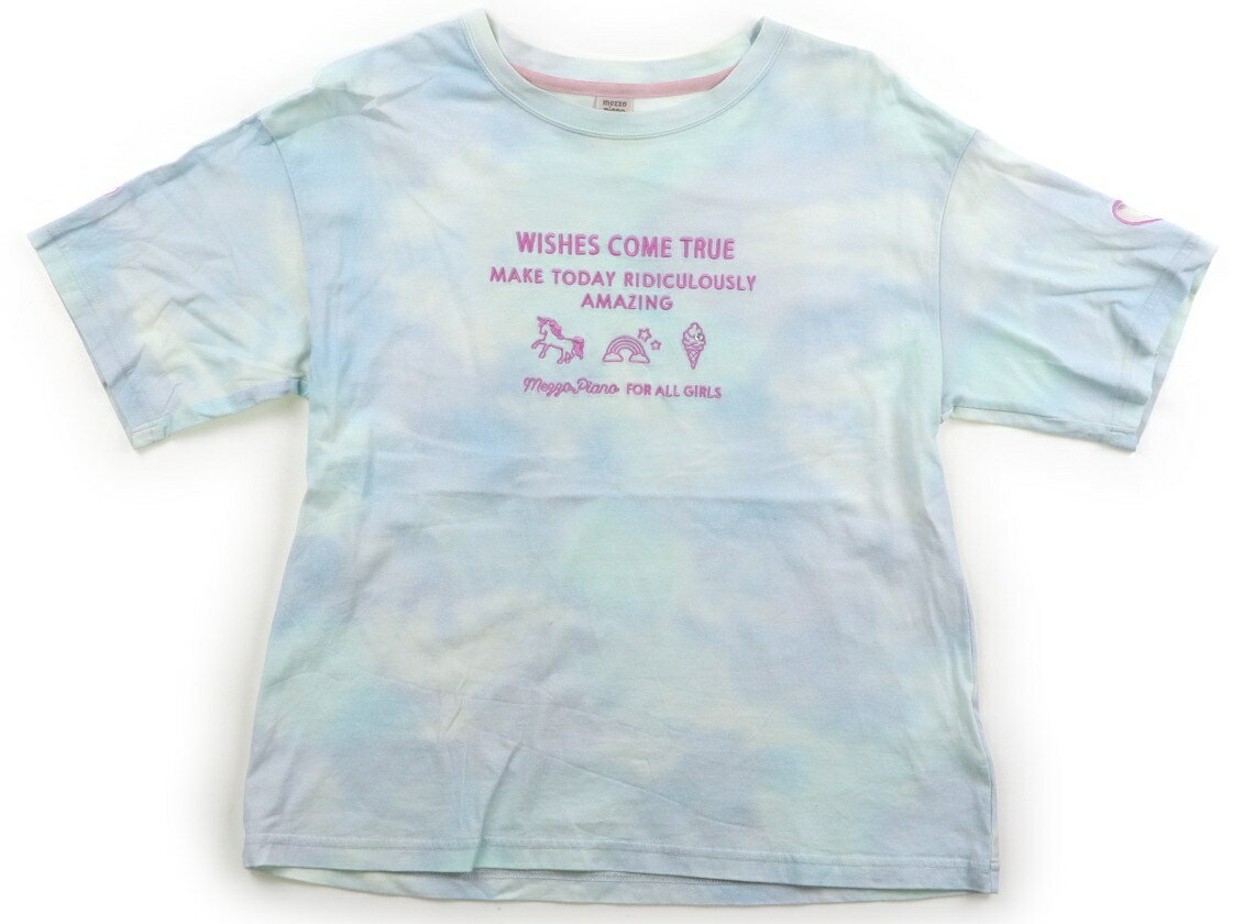 メゾピアノ mezzo piano Tシャツ・カットソー 150 女の子 パステルブルー系グラデーション・ピンクロゴ 子供服 ベビー服 キッズ アウトレット ユーズド 【中古】キッズ・ベビー・マタニティ