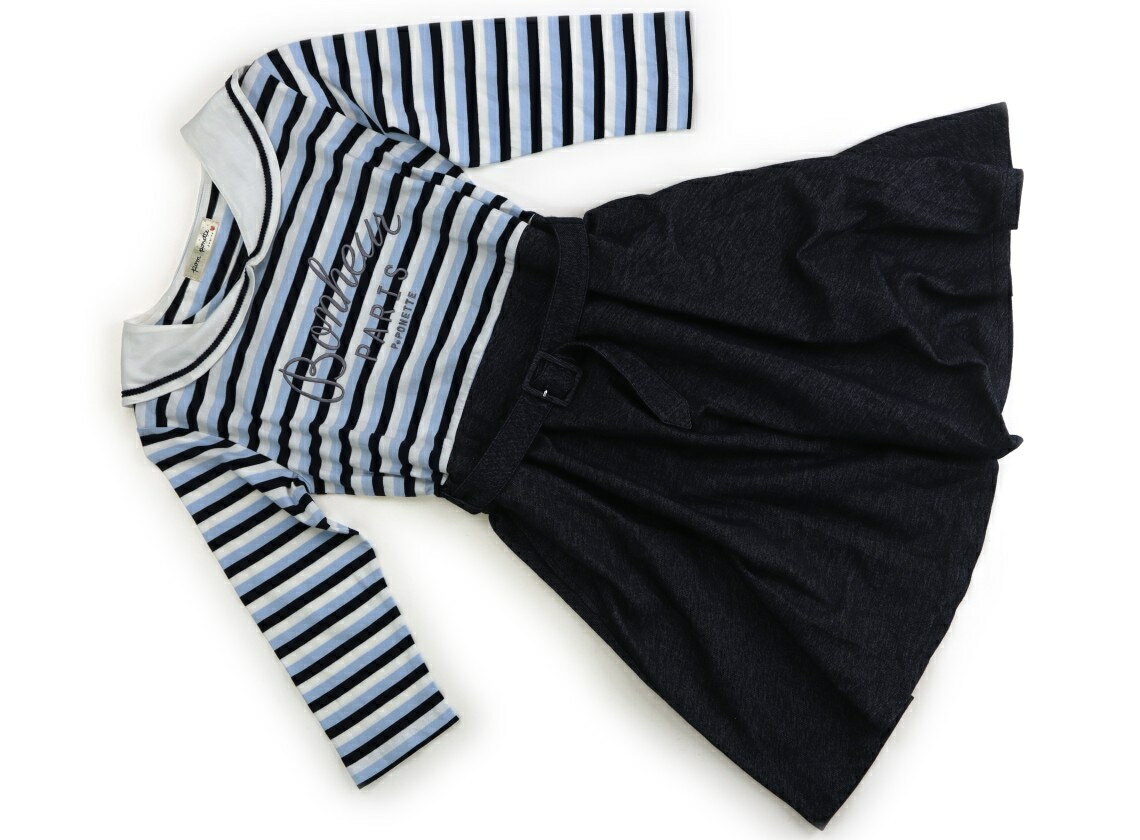 Dresses - ポンポネット pom ponette ワンピース 160 女の子 ネイビー、水色、ボーダー 子供服 ベビー服 キッズ アウトレット ユーズド 【中古】キッズ・ベビー・マタニティ