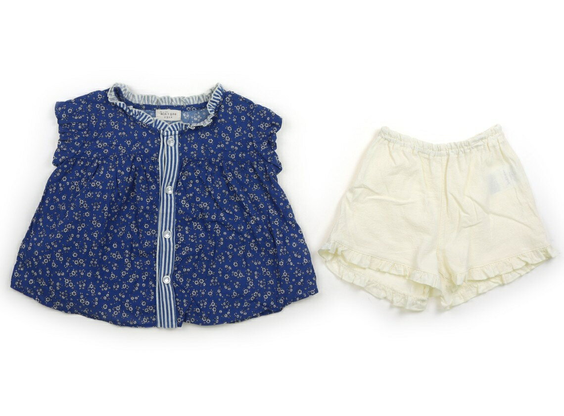 キッズズー Kids Zoo 上下セット 80 女の子 ブルー・クリーム 子供服 ベビー服 キッズ アウトレット ユーズド 【中古】キッズ・ベビー・マタニティ