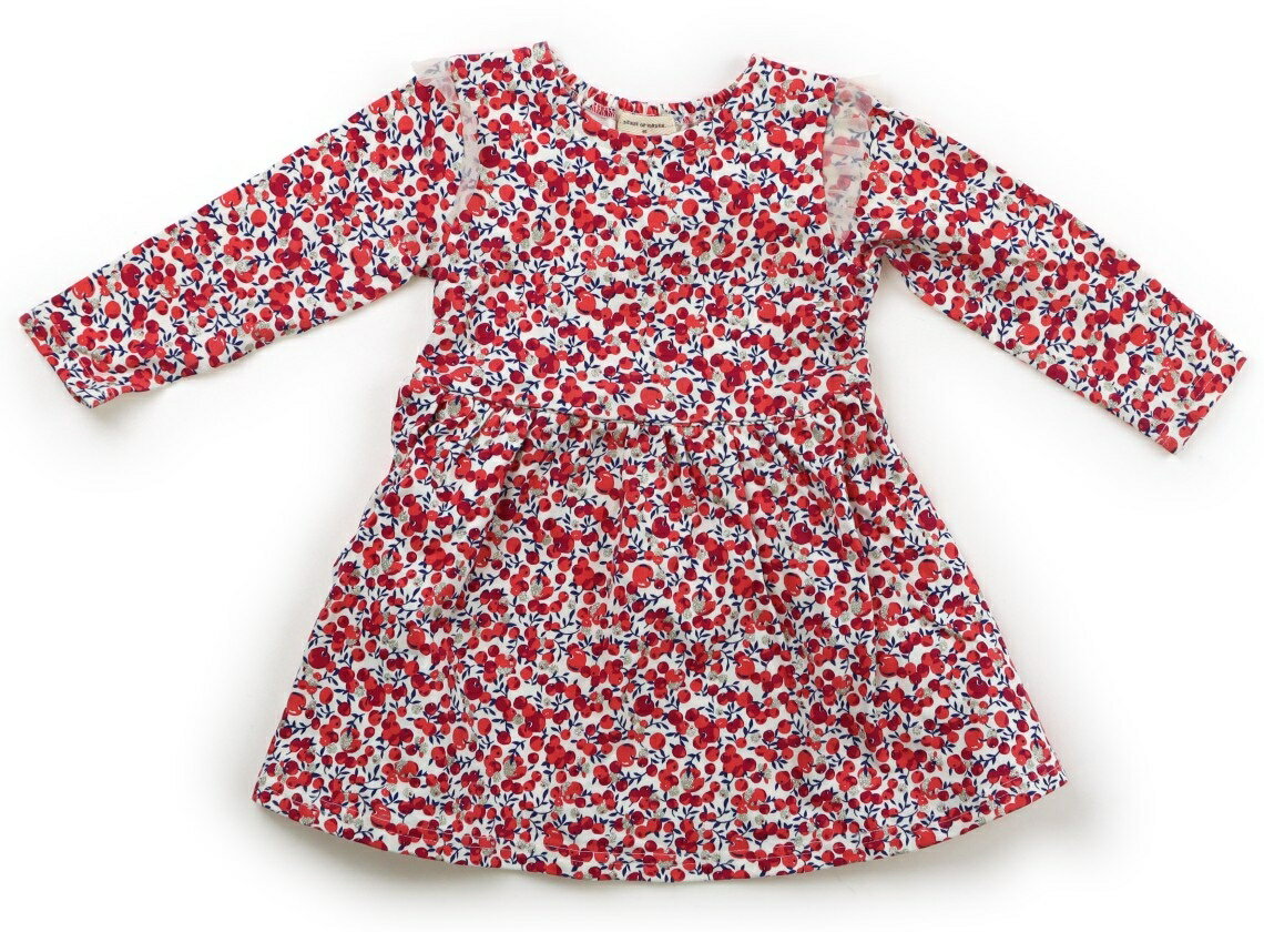 Dresses - センスオブワンダー Sense of Wonder ワンピース 90 女の子 ホワイト×コーラルレッド系木の実・ブルー葉 子供服 ベビー服 キッズ アウトレット ユーズド 【中古】キッズ・ベビー・マタニティ