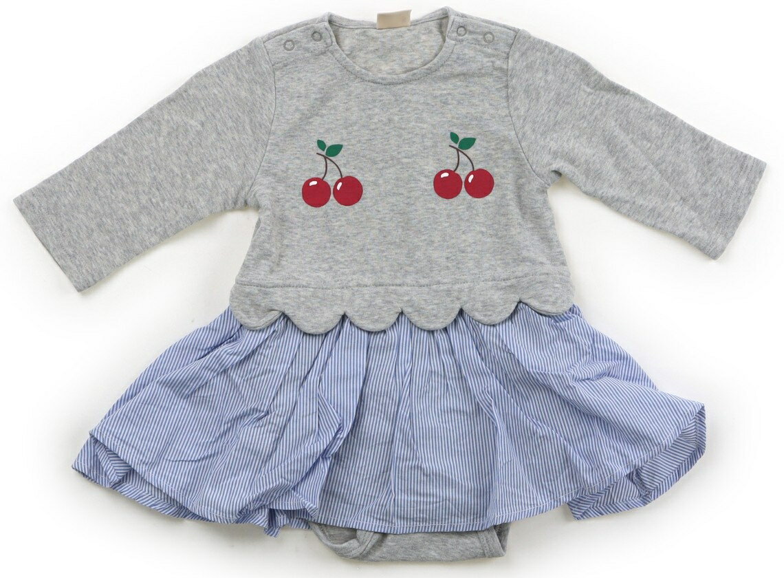 プティマイン petit main ロンパース 80 女の子 グレー・ヒッコリーストライプ 子供服 ベビー服 キッズ アウトレット ユーズド 【中古】キッズ・ベビー・マタニティ