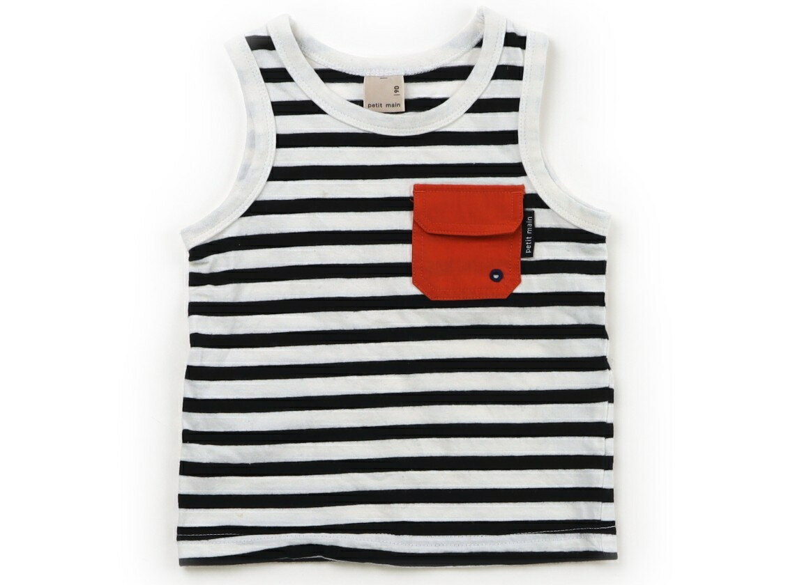 Petit Main tank top/camisole, size 90, girls', monochrome stripe/terracotta, children's clothing, baby clothes, kids' clothing, outlet, used, [second-hand] kids, baby, maternity