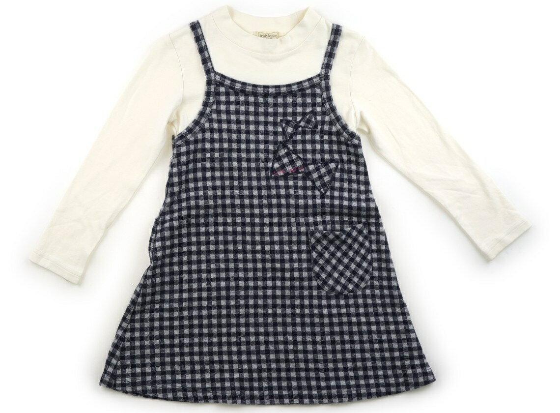 トロワラパン troislapins ワンピース 120 女の子 オフホワイト・ネイビー・グレー・チェック 子供服 ベビー服 キッズ アウトレット ユーズド 【中古】キッズ・ベビー・マタニティ
