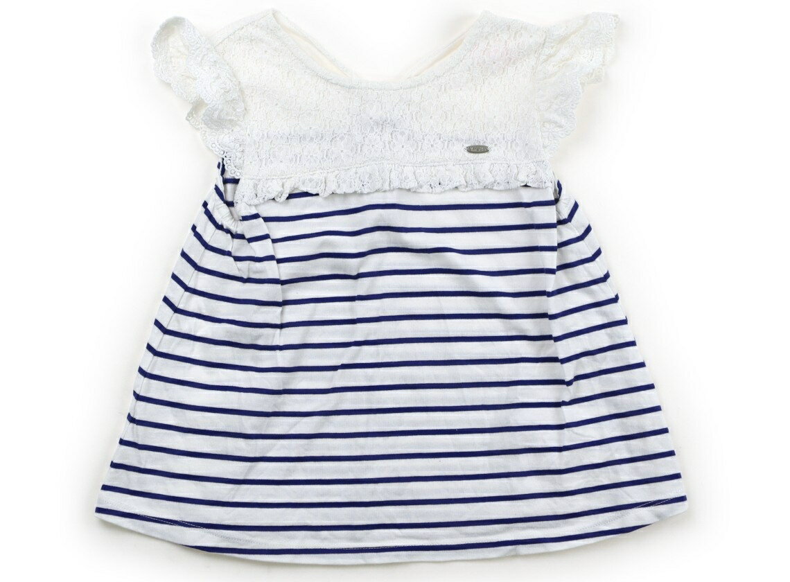 メゾピアノ mezzo piano Tシャツ・カットソー 120 女の子 ブルー・オフボーダー・レース 子供服 ベビー服 キッズ アウトレット ユーズド 【中古】キッズ・ベビー・マタニティ