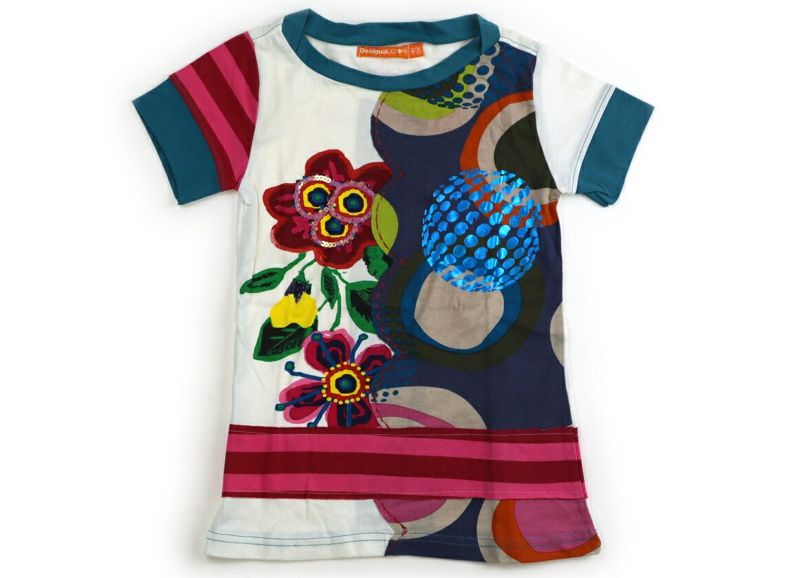 デシグアル Desigual チュニック 120 女の子 ホワイト カラフル模様 スパンコール刺繍 子供服 ベビー服 キッズ アウトレット ユーズド 【中古】キッズ ベビー マタニティ
