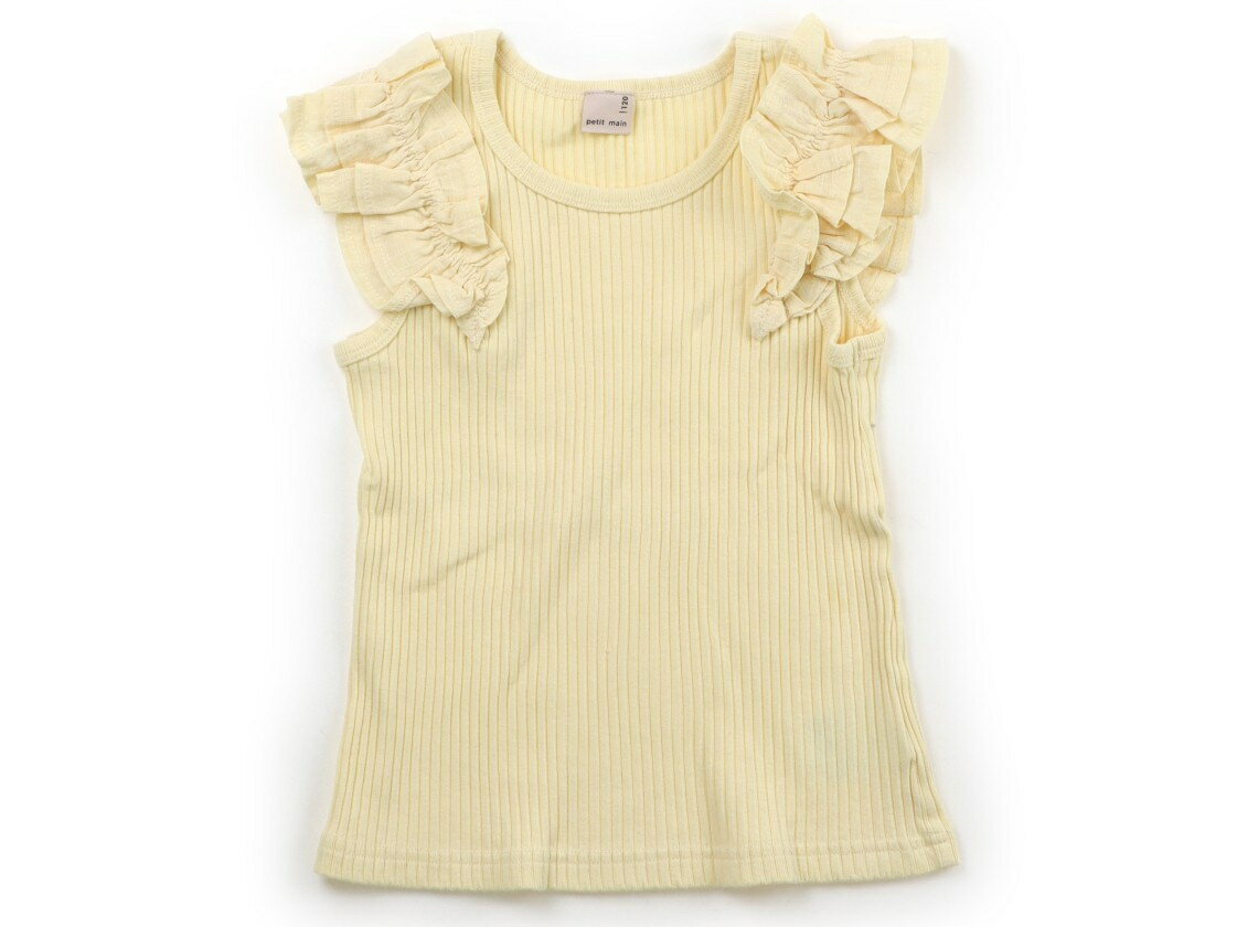 　ブランド 　petit main(プティマイン) 　カテゴリー 　Tシャツ・カットソー 　サイズ 　120サイズ 　色 　イエローベージュ、フリル 　状態 　★★★ 　記名 　なし 　ジャンル 　Girl リブカットソー。袖フリルは布帛生地。本体にヨレ感ありますがまだお使いいただけそうです。 ＊【状態】【サイズ】に関しての詳しい説明はこちら