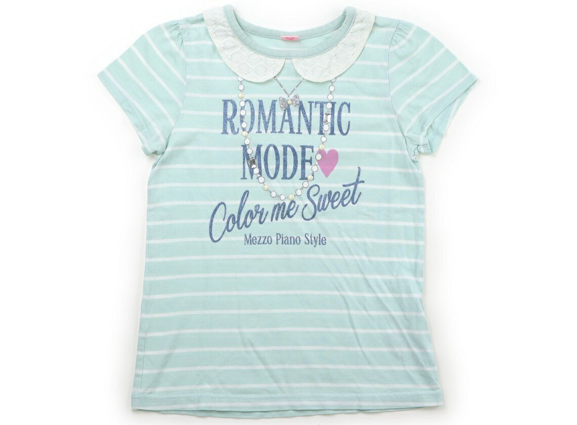 メゾピアノ mezzo piano Tシャツ・カットソー 150 女の子 ミントブルー、青ラメ、ボーダー、レース 子供服 ベビー服 キッズ アウトレット ユーズド 【中古】キッズ・ベビー・マタニティ