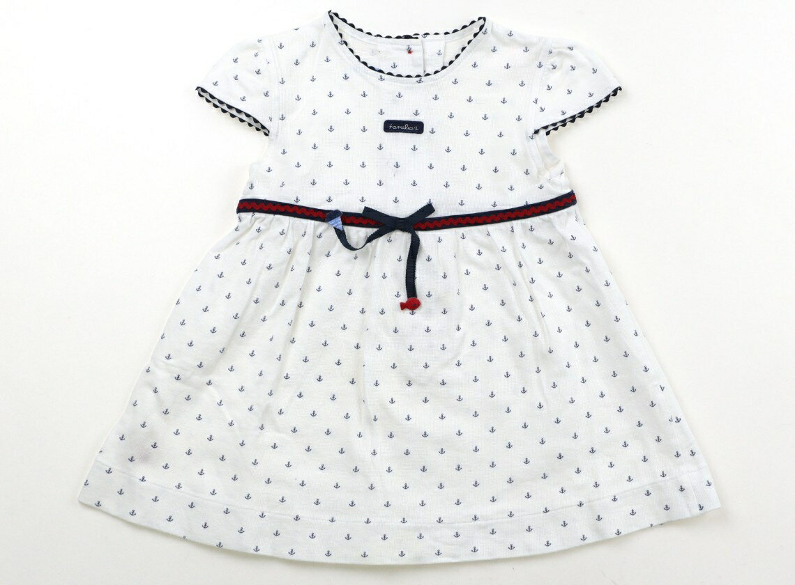 ファミリア familiar ワンピース 80 女の子 白、青、イカリマーク 子供服 ベビー服 キッズ アウトレット ユーズド 【中古】キッズ・ベビー・マタニティ