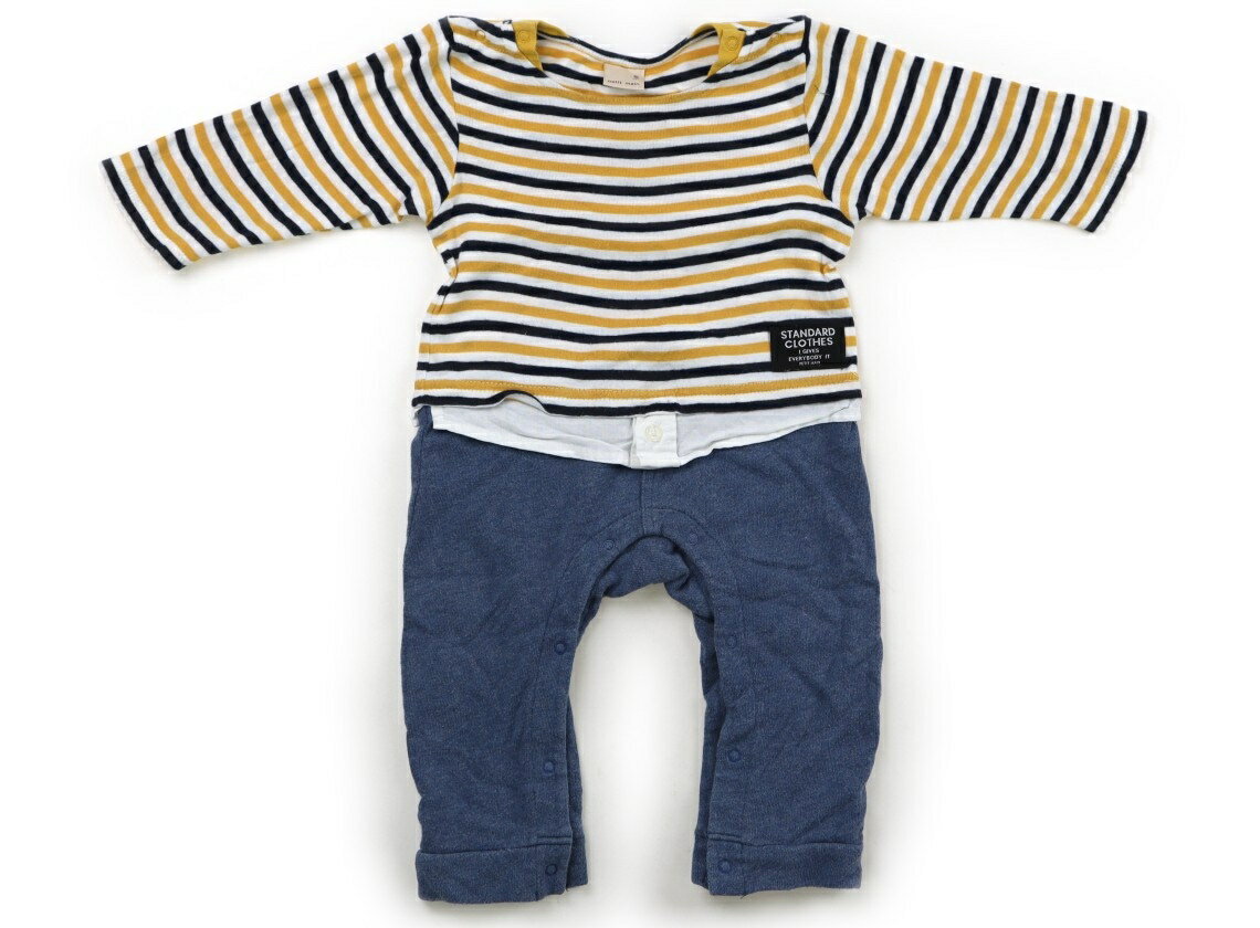 Rakuten - プティマイン petit main カバーオール 80 男の子 ボーダー　からし　ブルー 子供服 ベビー服 キッズ アウトレット ユーズド 【中古】キッズ・ベビー・マタニティ