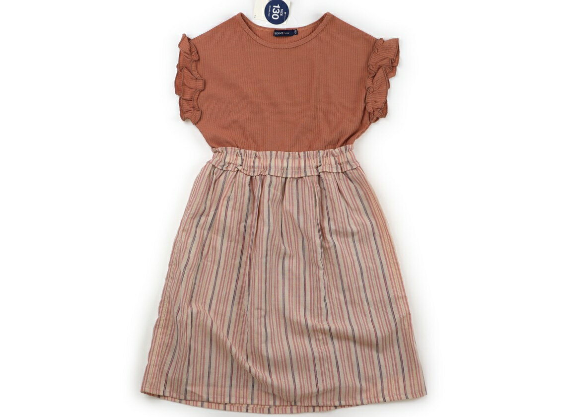 ビームス BEAMS ワンピース 130 女の子 アプリコット、ピンク・青・金ストライプ 子供服 ベビー服 キッズ アウトレット ユーズド 【中古】キッズ・ベビー・マタニティ