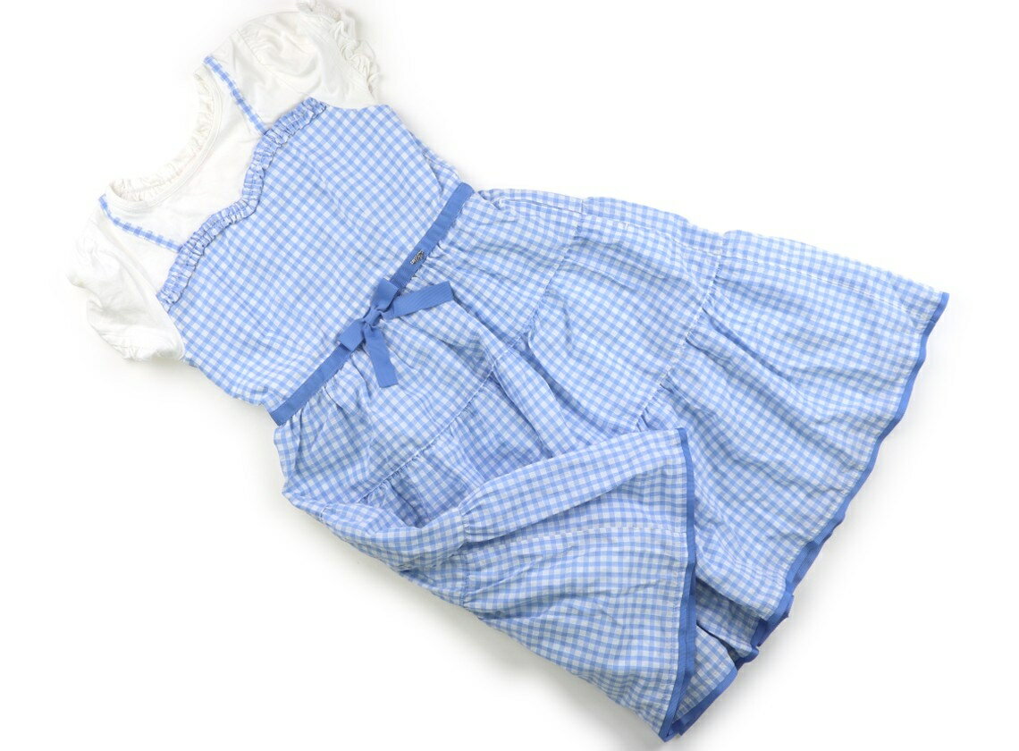メゾピアノ mezzo piano ワンピース 140 女の子 白　格子柄　ブルー 子供服 ベビー服 キッズ アウトレット ユーズド 【中古】キッズ・ベビー・マタニティ